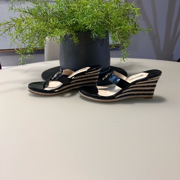 Michael Kors Black and Cream Wedge Sandals - Picture 2 of 10